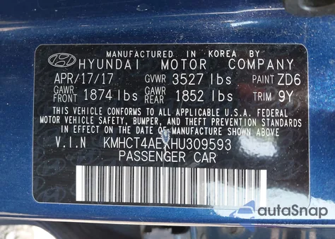 2017 Hyundai Accent Se/Value Edition z USA, uszkodzony, nr VIN KMHCT4AEXH4309593